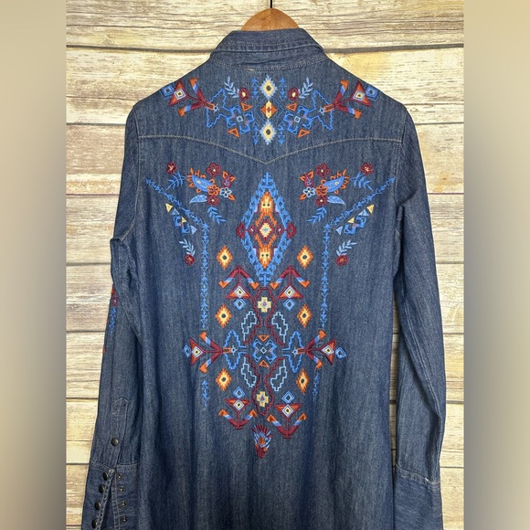 STETSON M WOMENS BLUE 5.6 OZ DENIM DRESS W/LAVISH EMBROIDERY - Picture 6 of 7